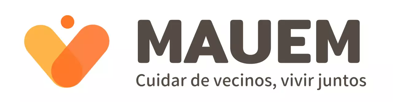 Logotipo del centro de divulgación con lema de interés vecinal en amarillo y símbolos naranjas