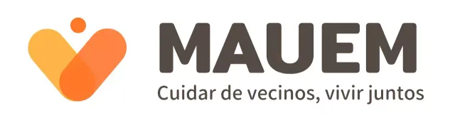 Logotipo del centro de divulgación con lema de interés vecinal en amarillo y símbolos naranjas