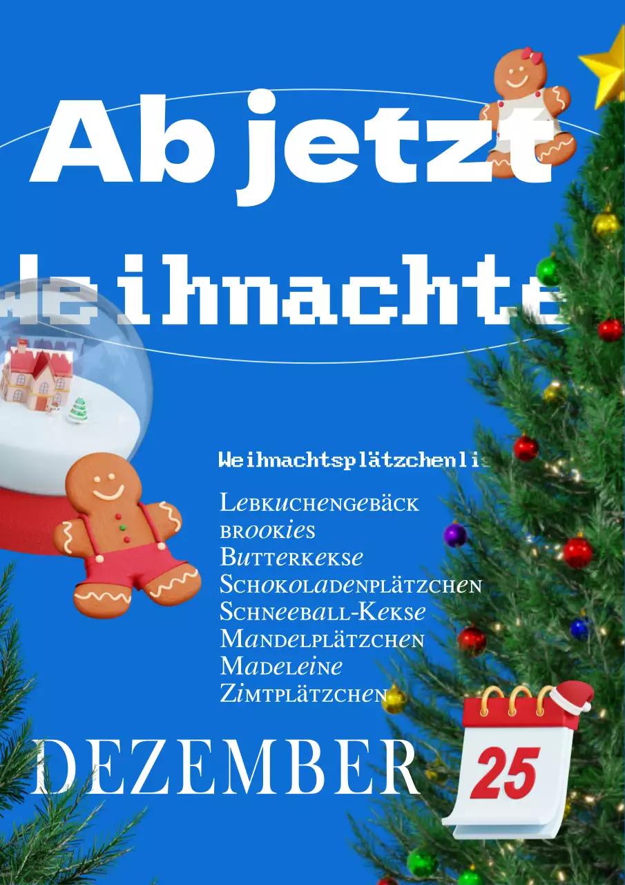 Weihnachtsplätzchen-Poster mit Retro-Atmosphäre auf blauem Hintergrund
