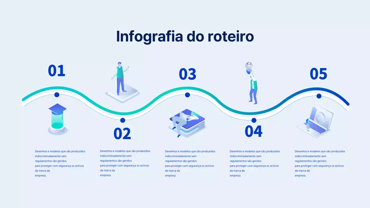 Infografia de roteiro com ilustrações de empresas em azul e azul claro Infografia de roteiro com ilustrações de empresas em azul e azul claro