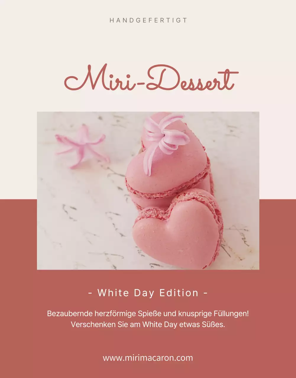 Moderne Macarons zum Weißen Tag in Rosa und Beige Product Brief