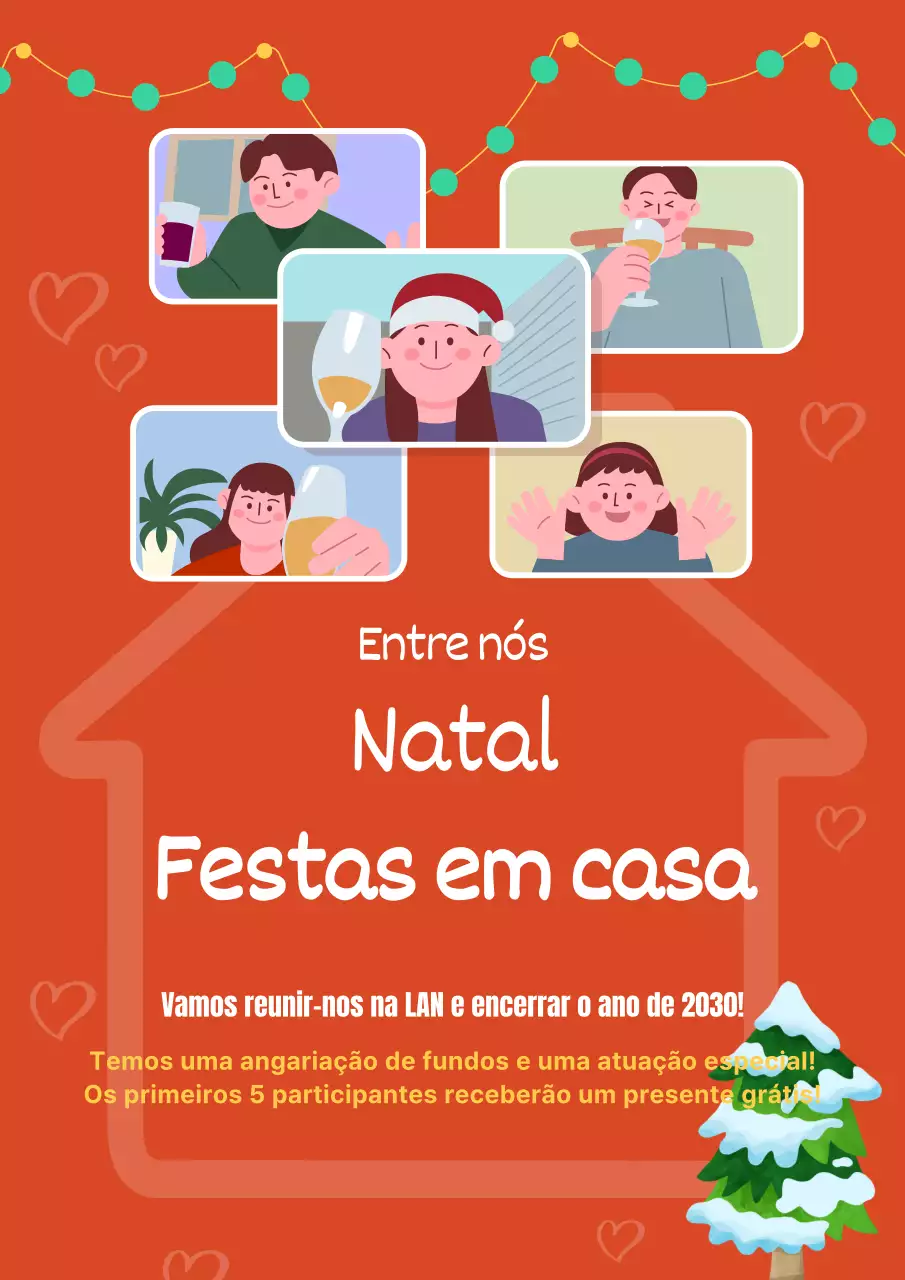 Convite de Natal ilustrado para festa em casa em vermelho