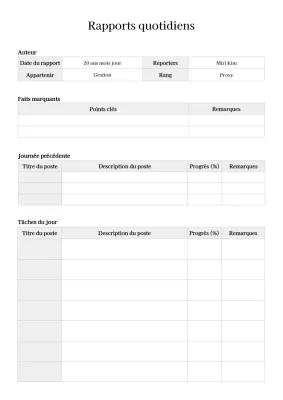 Rapports quotidiens de base Formatage des documents