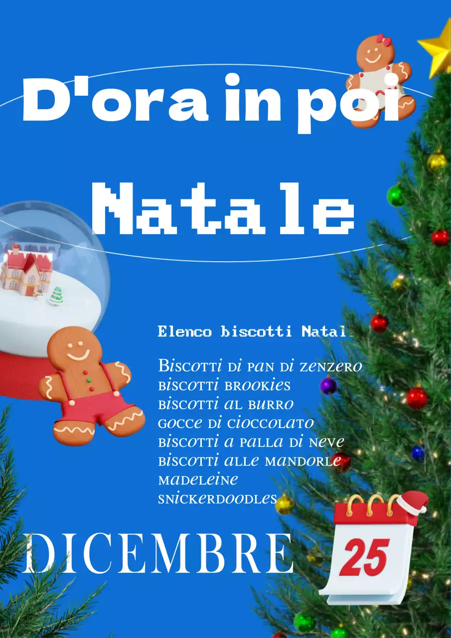 Poster di biscotti natalizi dall'atmosfera retrò su sfondo blu