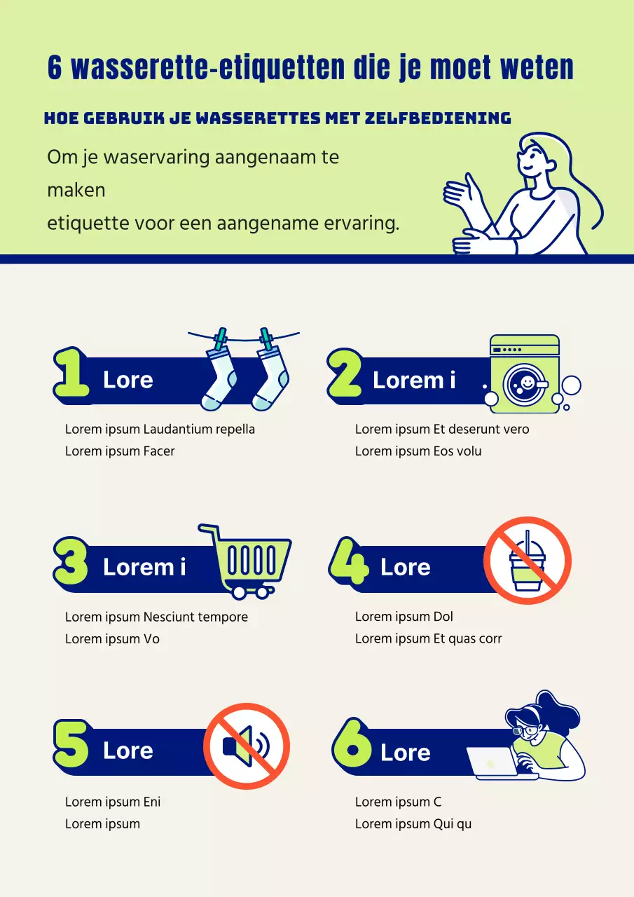 Grafische wasserette met limoengroene en blauwe nummers