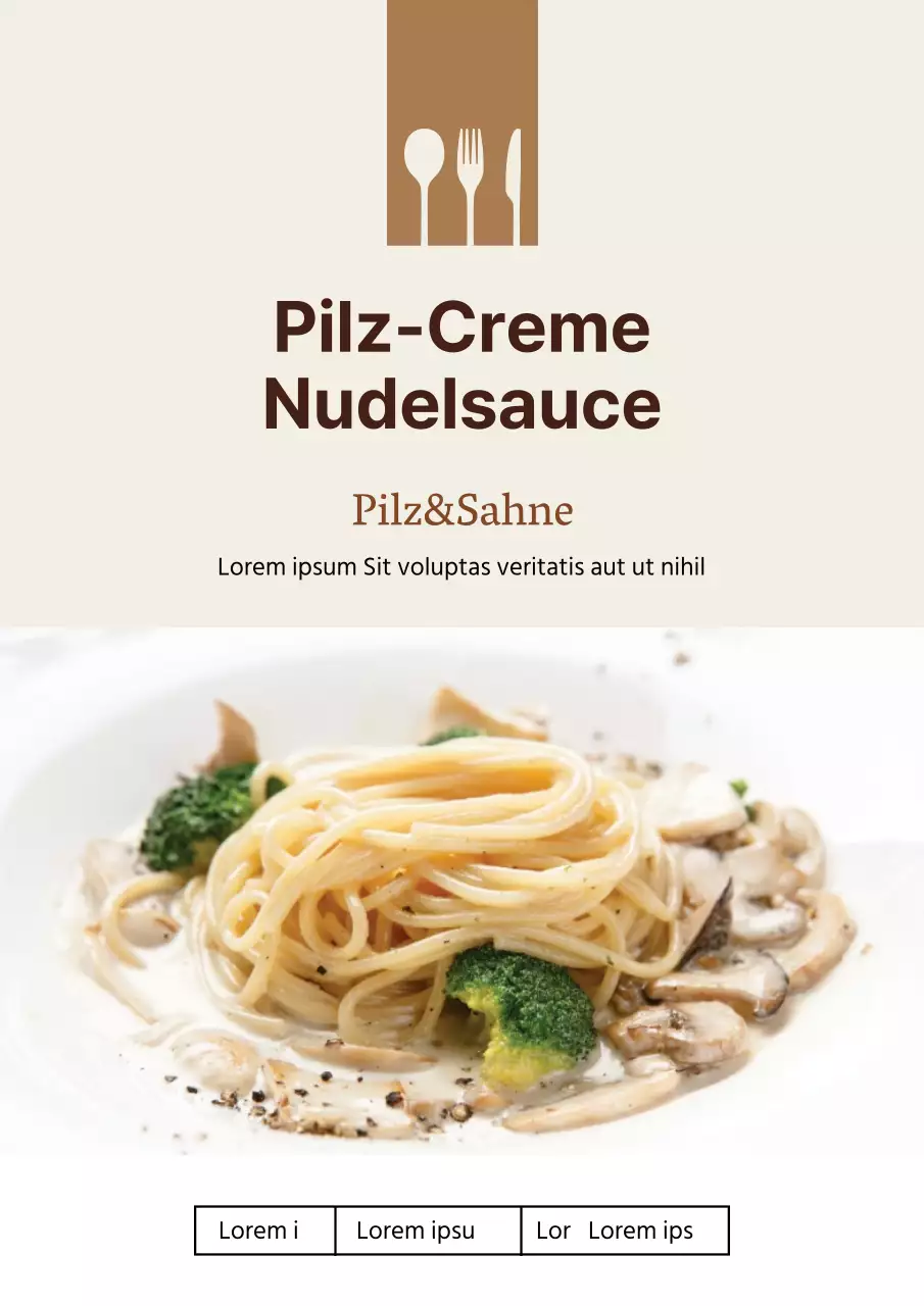 Moderne cremige Nudelsauce Etikett Design-Poster in beige Farbe