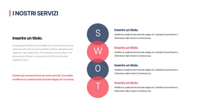 Infografica di design SWOT con un concetto pulito in rosso e blu navy