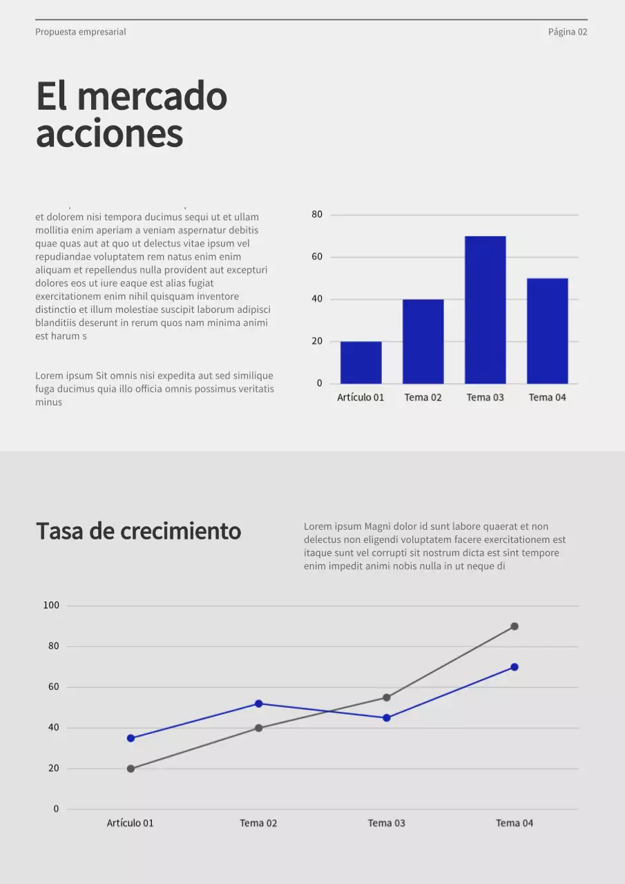 Propuesta de negocio con un concepto moderno en azul y gris