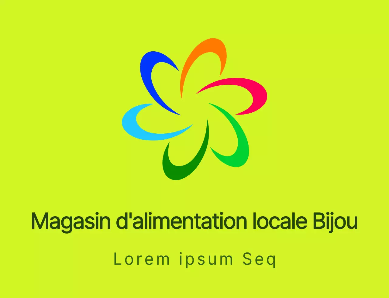 Logo moderne composé de symboles et de textes dans une palette de couleurs chartreuse et colorée pour les employés d'un magasin d'alimentation local.