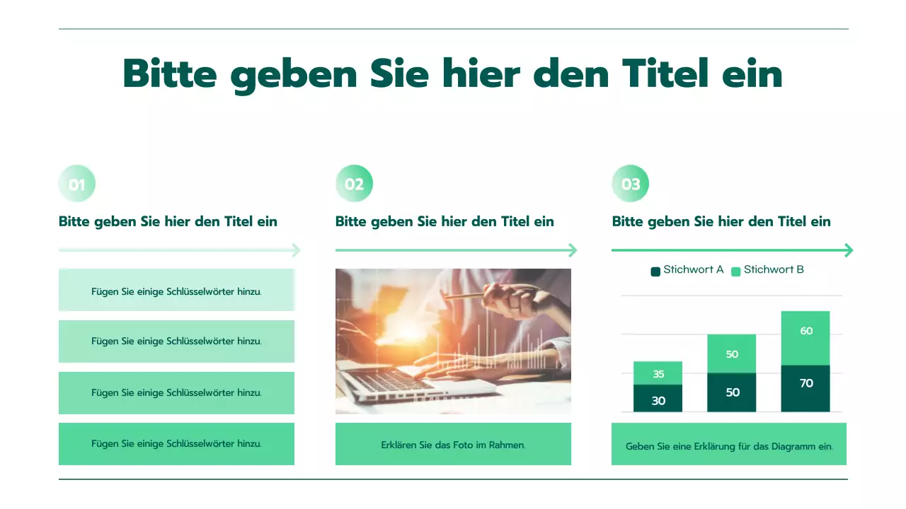 Präsentation mit verschiedenen Diagrammen in grünen Farbverläufen