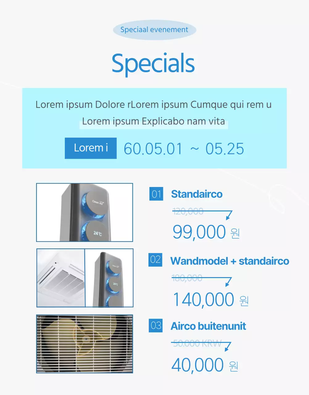 Hemelsblauwe koele airconditioningreiniging promoten