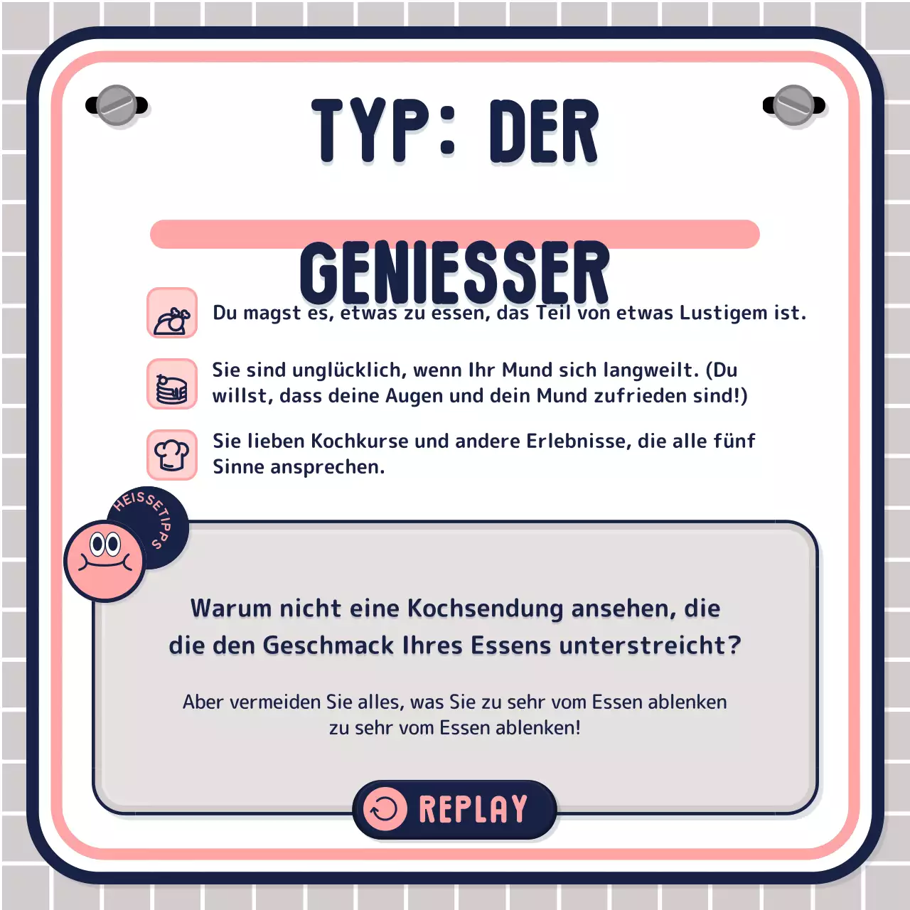 Einfacher textgesteuerter Quiz-Test in rosa-mauve-marine