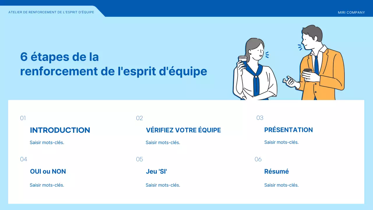 Atelier de team building mettant en valeur les illustrations en bleu et jaune