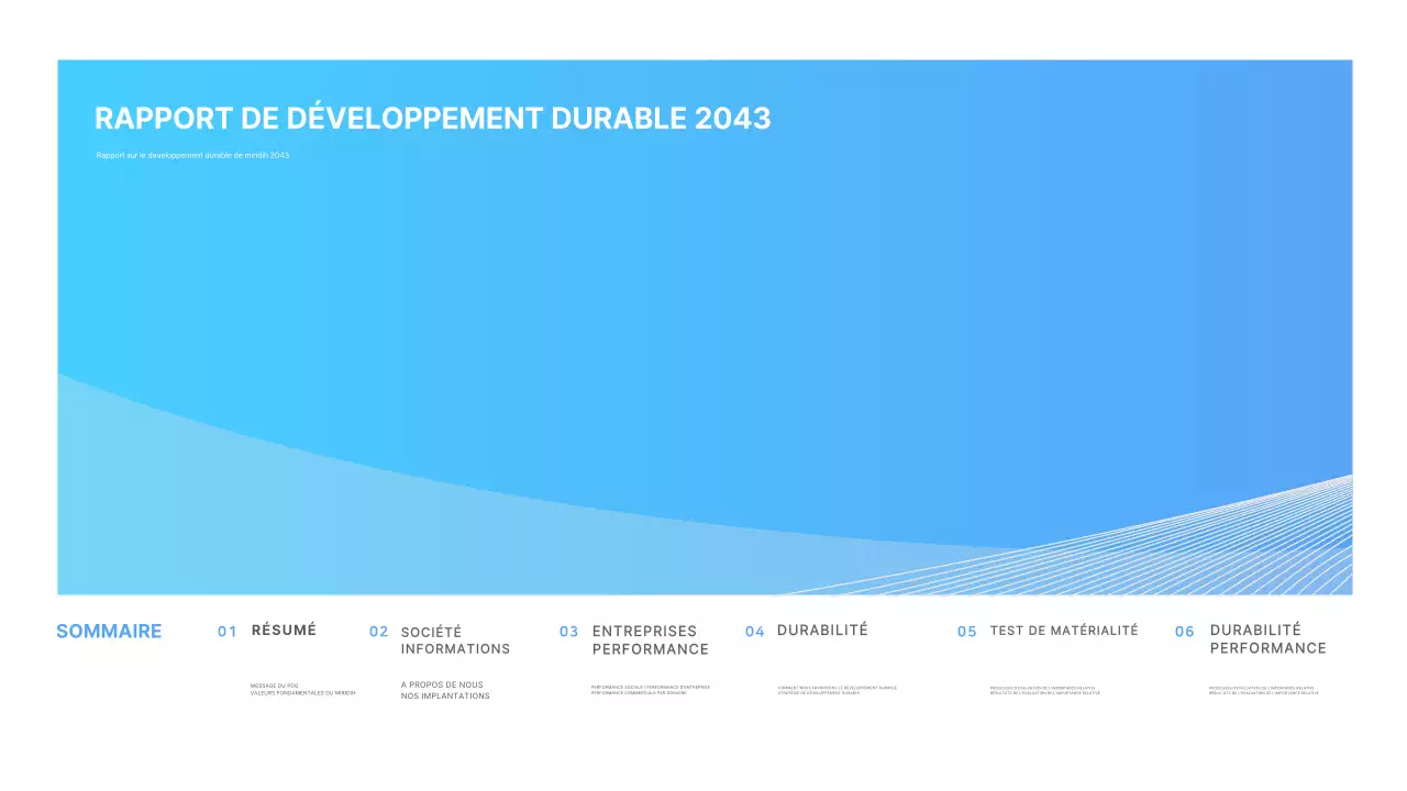 Présentation du rapport de durabilité ESG de l'entreprise en bleu clair ppt