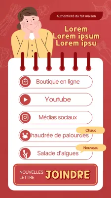 Histoires Instagram guidées avec des concepts de recettes rouges et jaunes.