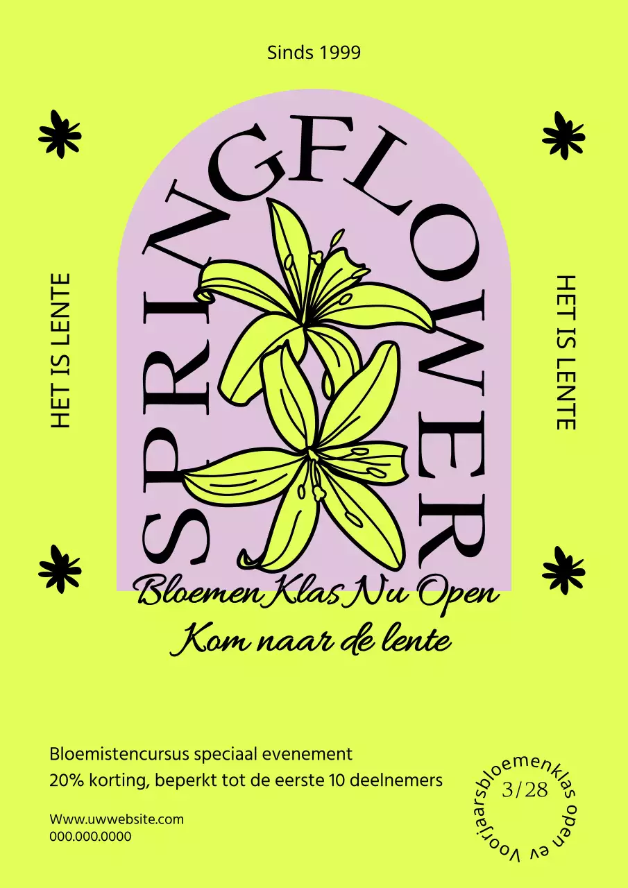 Fluorescerend geel en roze lentebloemen open evenement