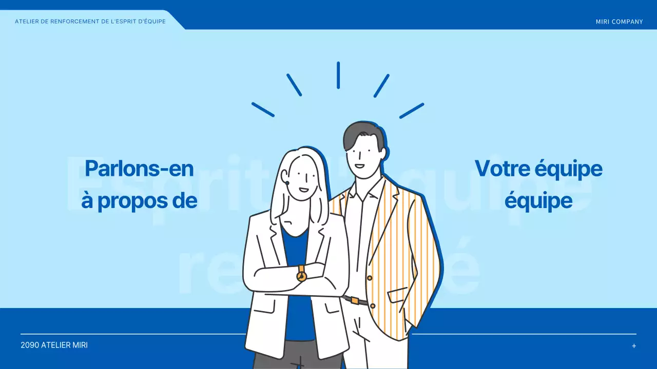 Atelier de team building mettant en valeur les illustrations en bleu et jaune