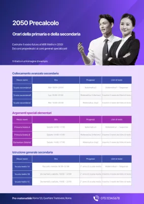 Semplice orario scolastico con foto di istruttori su sfondo viola