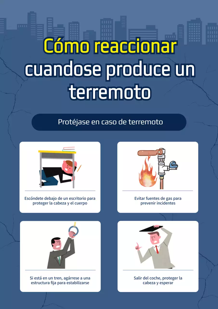 Azul, contenido ilustrado sobre preparación ante terremotos