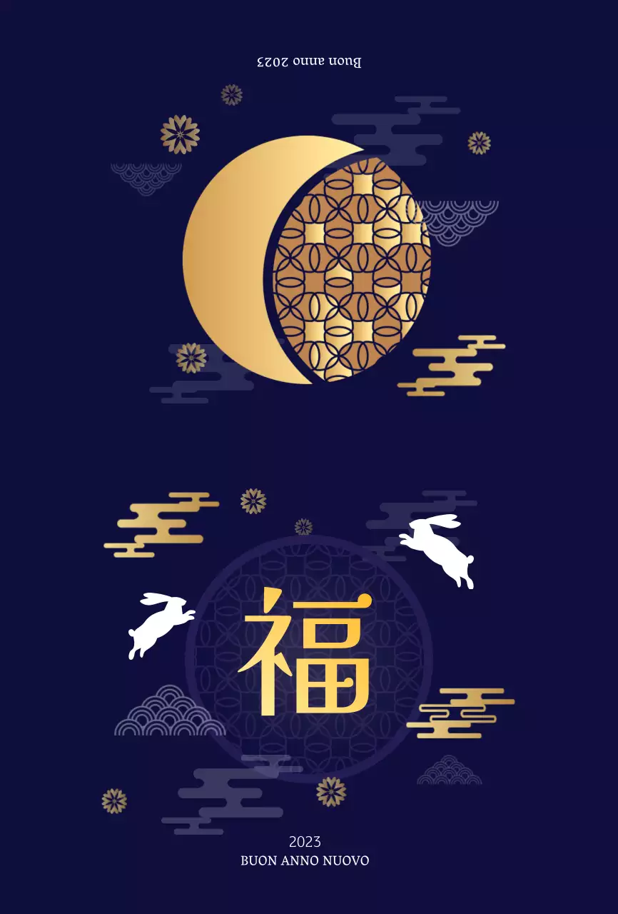 Biglietto d'auguri per il nuovo anno in blu navy e oro