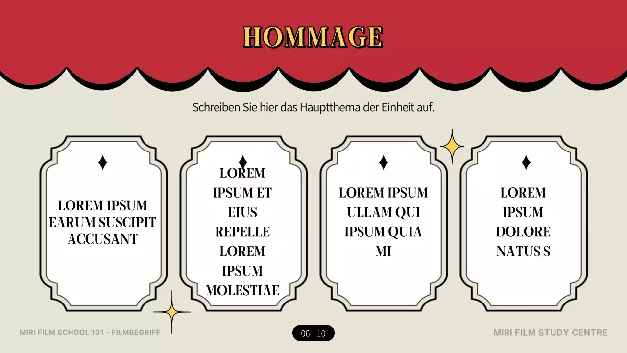 Einführung in die Filmterminologie im roten und gelben Theaterkonzept