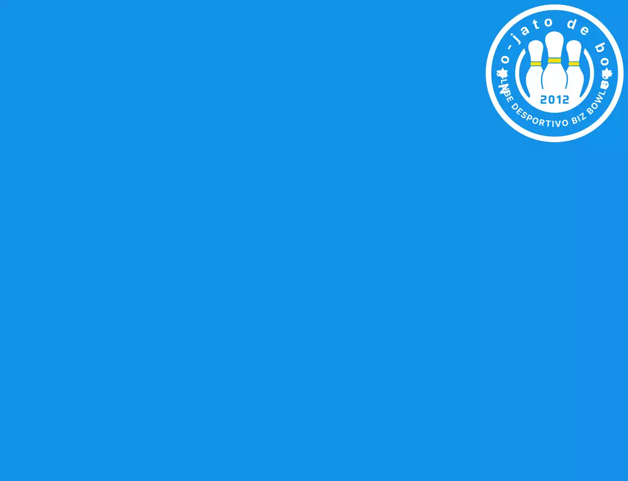 Uma ilustração e um logótipo de emblema de bowling simples em azul claro, branco e amarelo para um clube desportivo de bowling.
