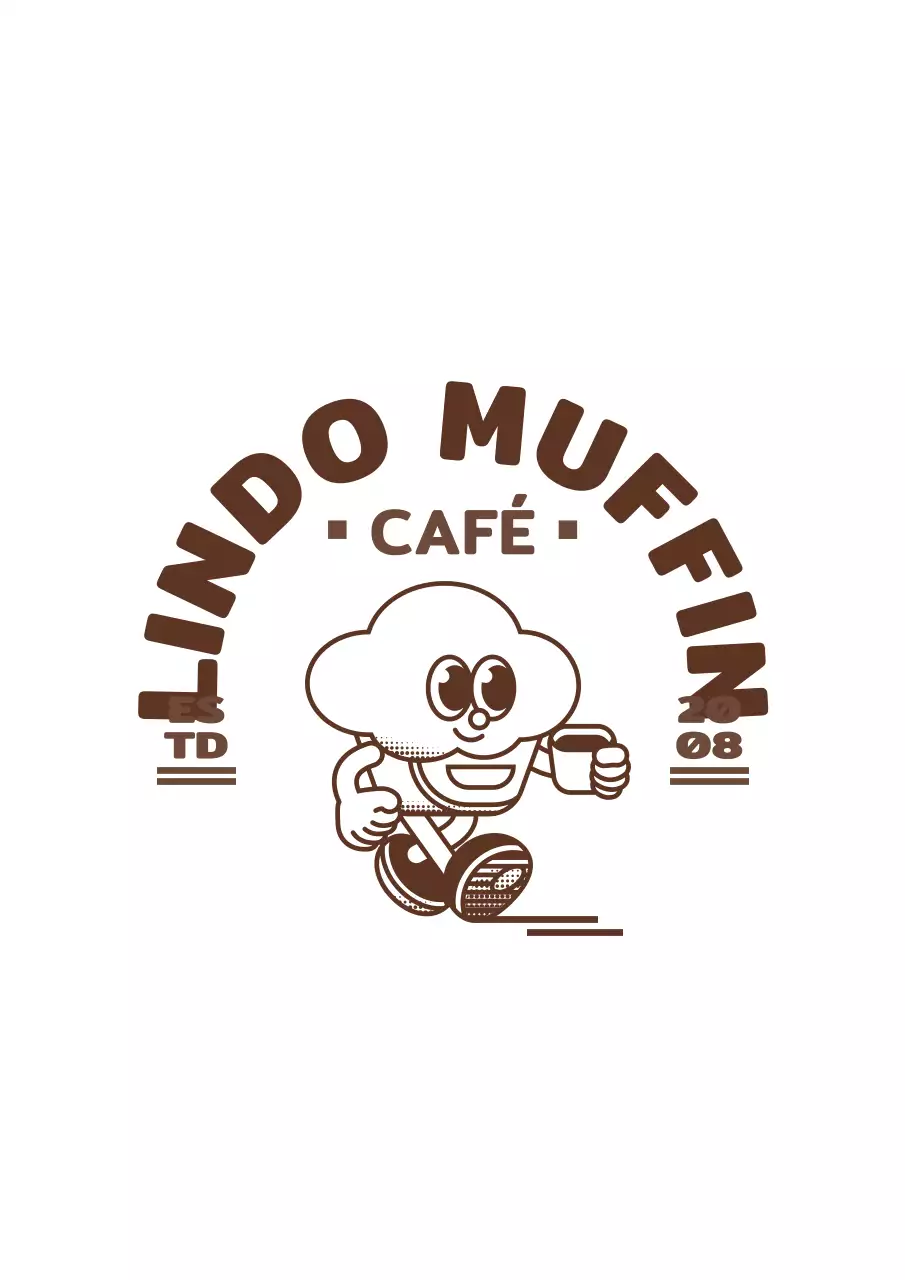 Marrón oscuro y blanco esponjoso lindo muffin carácter ilustración logo estilo para la mercancía café y promoción