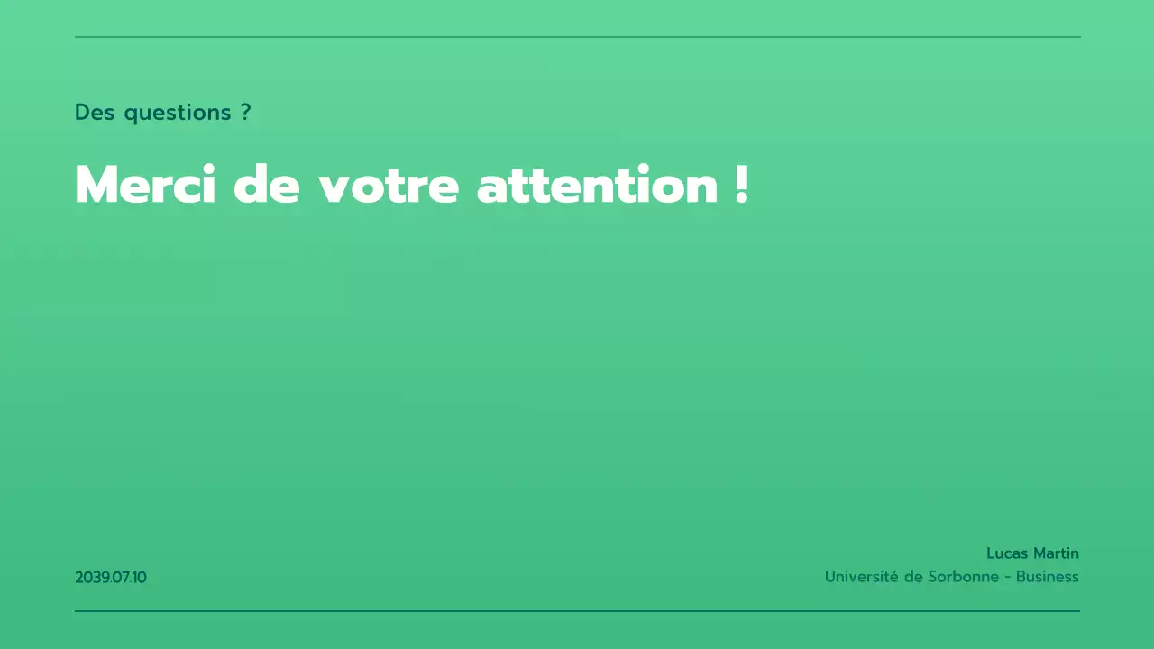 Présentation avec différents graphiques en dégradé vert