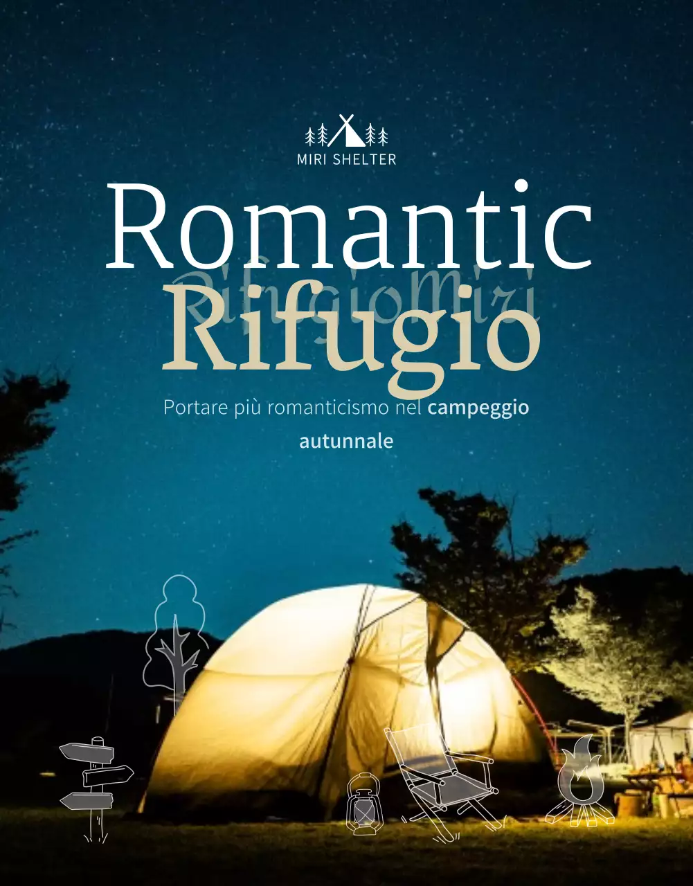 Concetto di campeggio emozionale in blu navy e beige