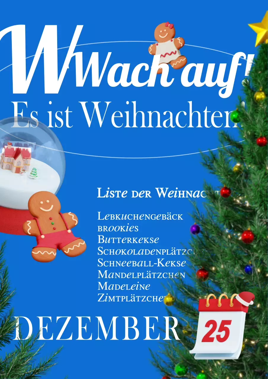 Weihnachtsplätzchen-Poster mit Retro-Atmosphäre auf blauem Hintergrund