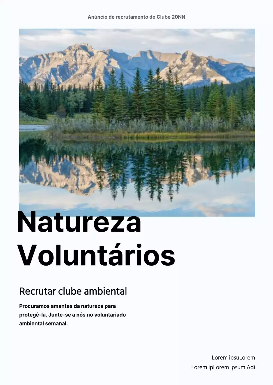Recrutar um clube de voluntariado ambiental com fotografias de natureza limpa