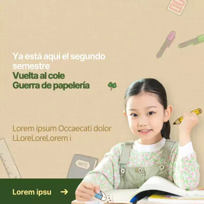 Oferta de papelería verde y marrón para la vuelta al cole
