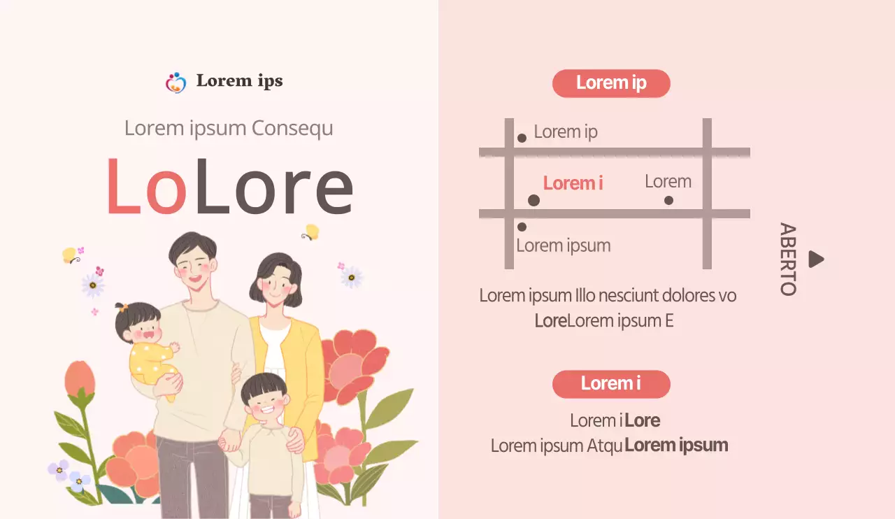 Conceito de ilustração de família emocional em rosa e castanho para promoção e informação hospitalar.