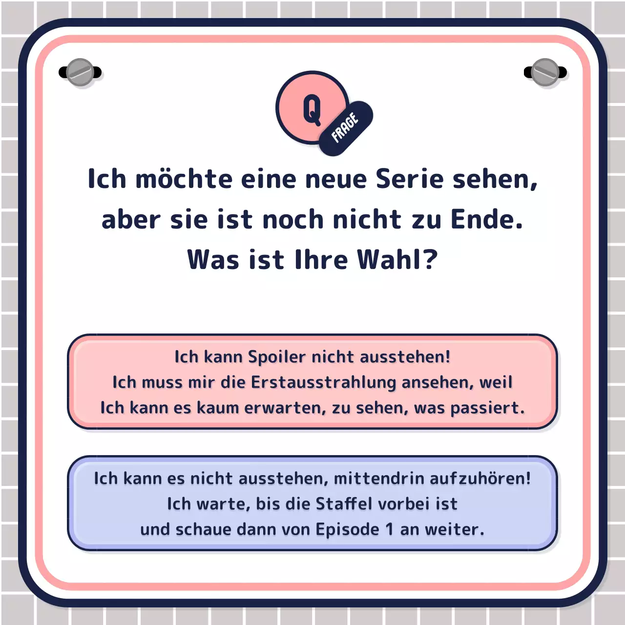Einfacher textgesteuerter Quiz-Test in rosa-mauve-marine