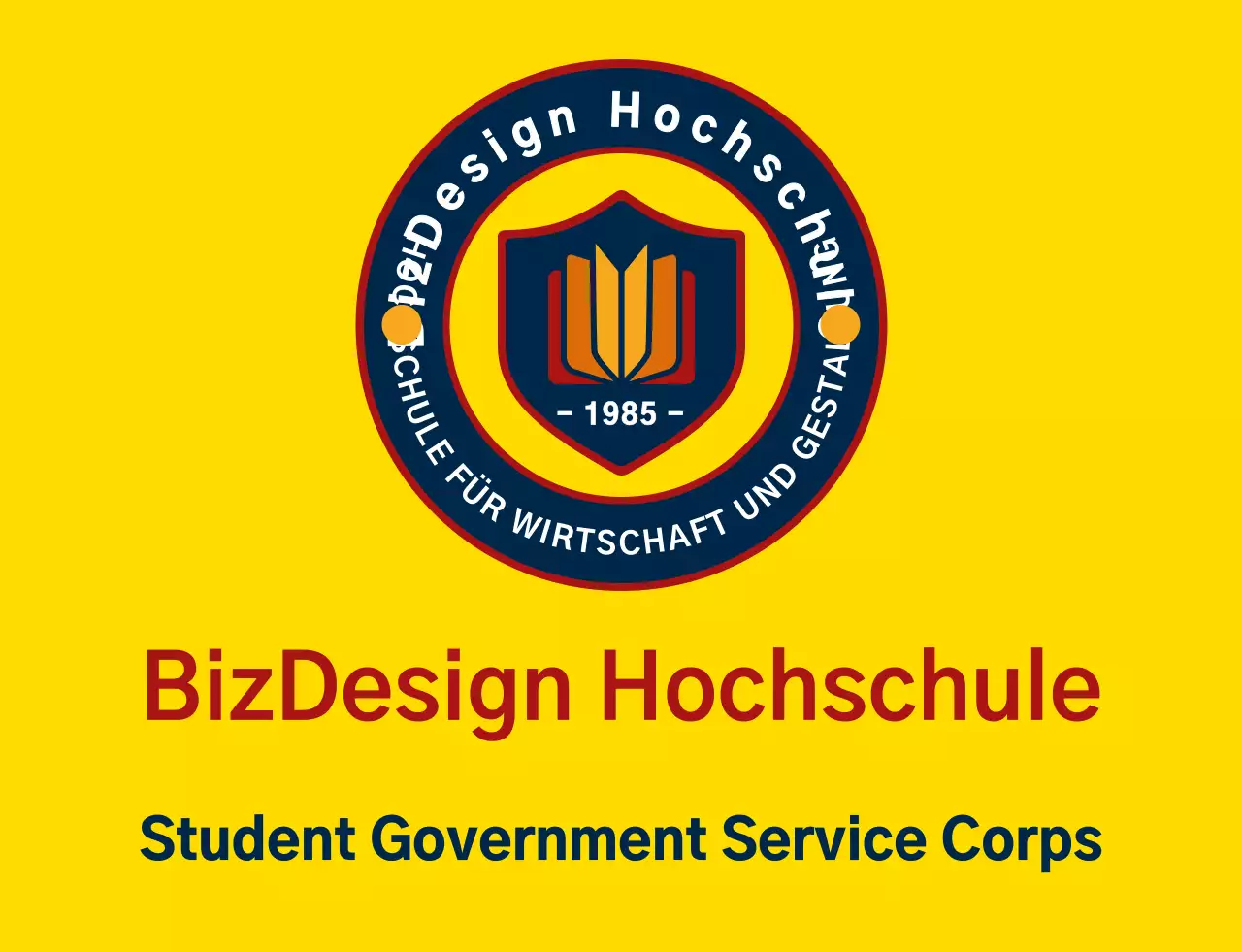 Einfache und saubere Schild-Symbol und Emblem-Logo-Kombination Stil in gelb und marineblau-rot High-School-Student Regierung Service Organisation