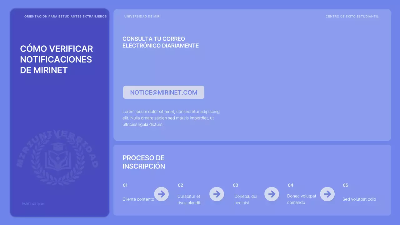 Orientación para estudiantes internacionales en malva y vibrante