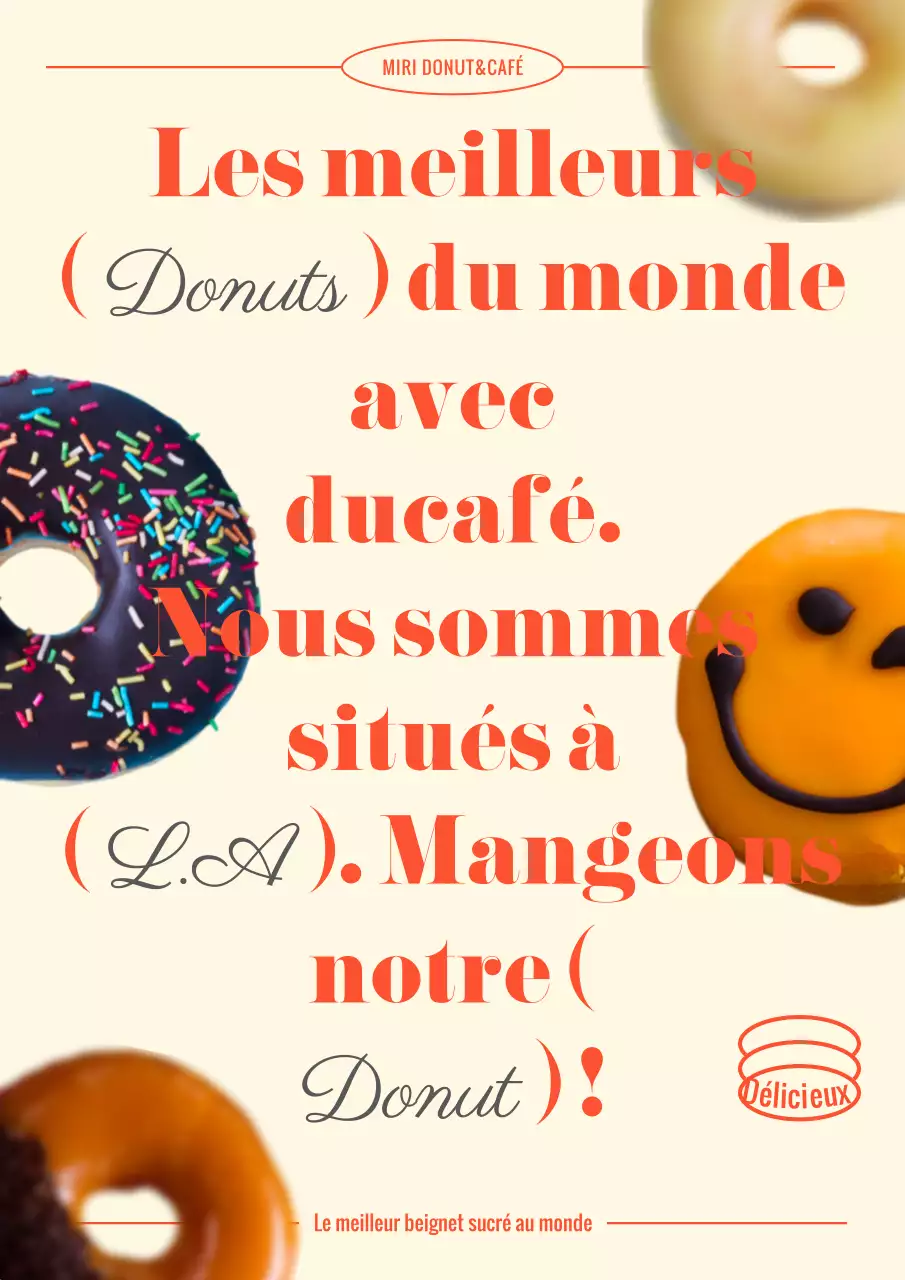 Affiche pour une boulangerie de beignets en beige et rouge