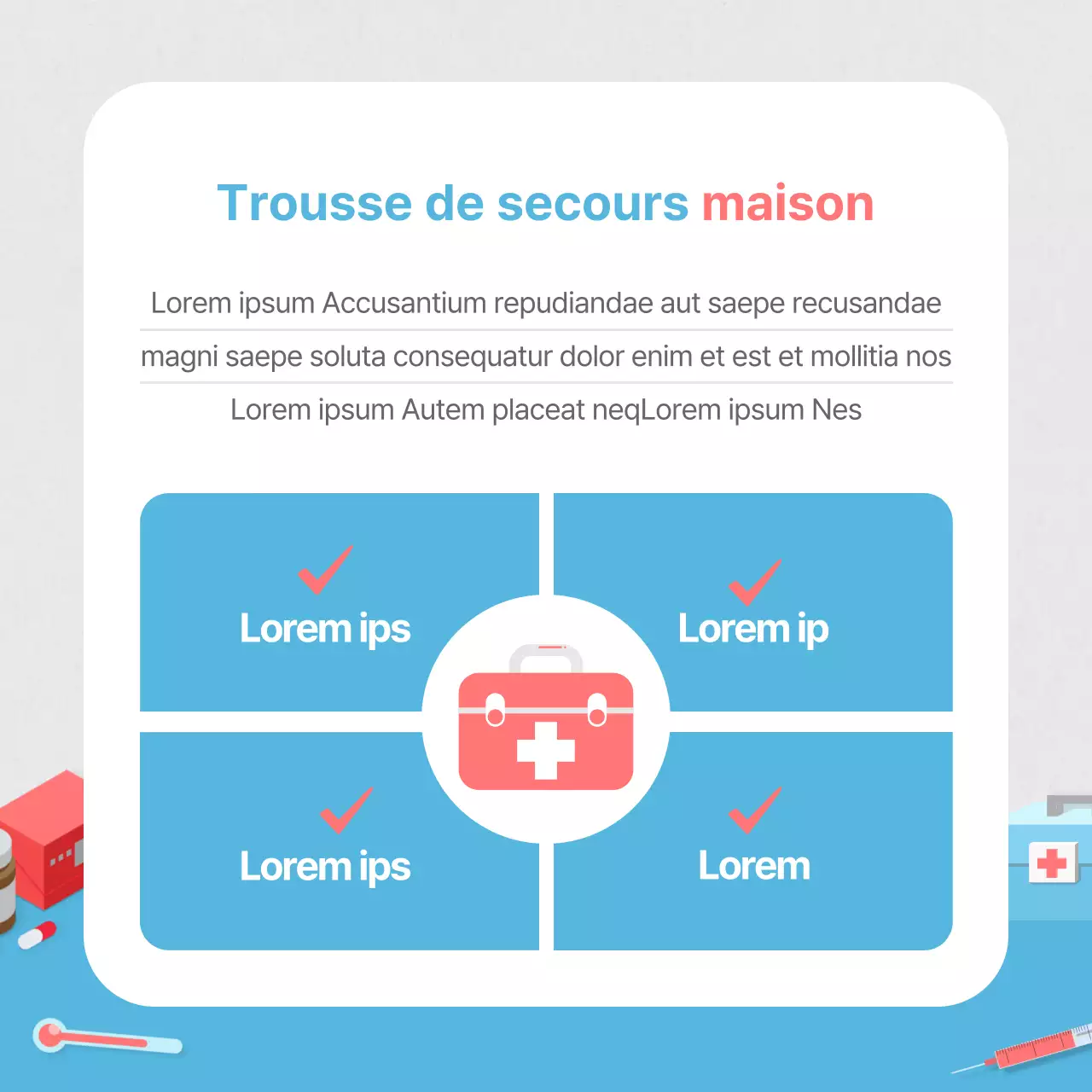 Carte des éléments essentiels de la trousse de premiers secours en bleu clairNews Design