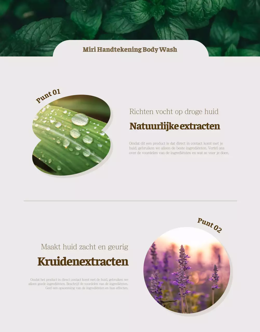 Een groene, natuurlijke, eenvoudige body wash promoten