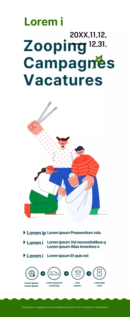 Een eenvoudige en schattige campagne in illustratiestijl in marineblauw en groen.