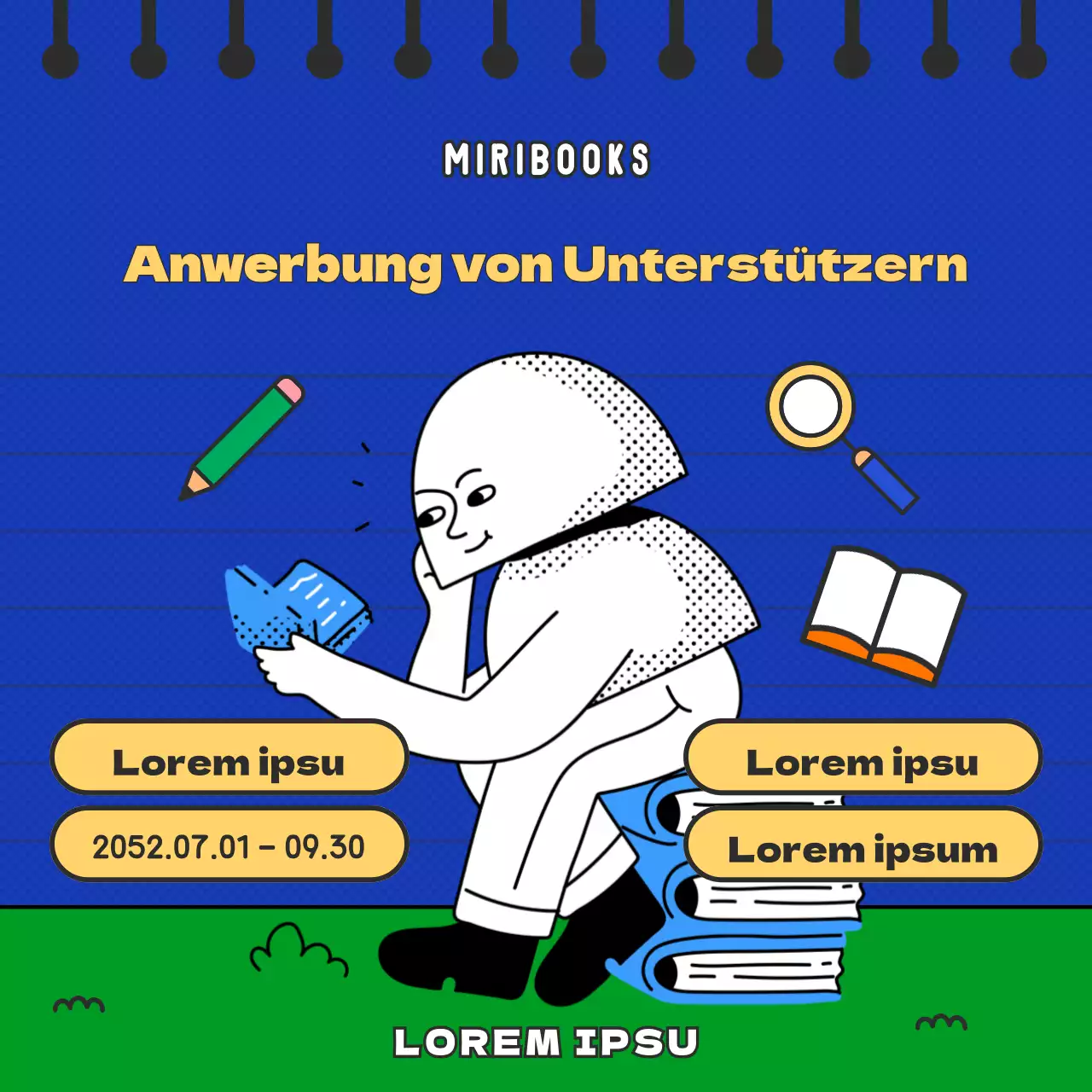 Verlag für blaues und grünes Retro-Konzept sucht Unterstützer