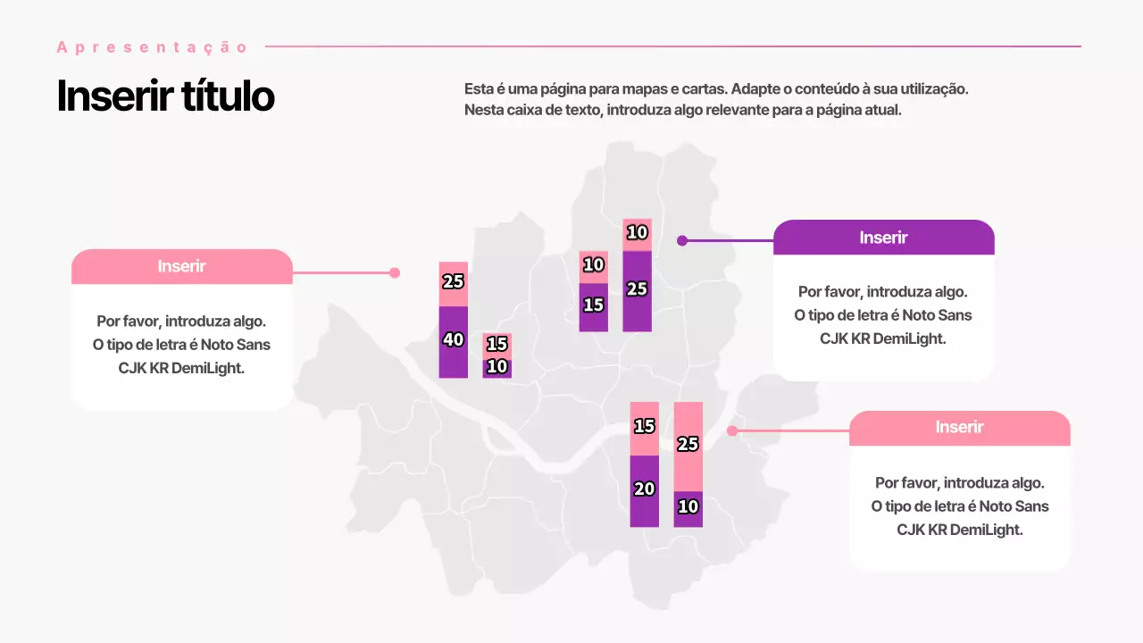 Mapa e gráfico de barras com gradiente cor-de-rosa