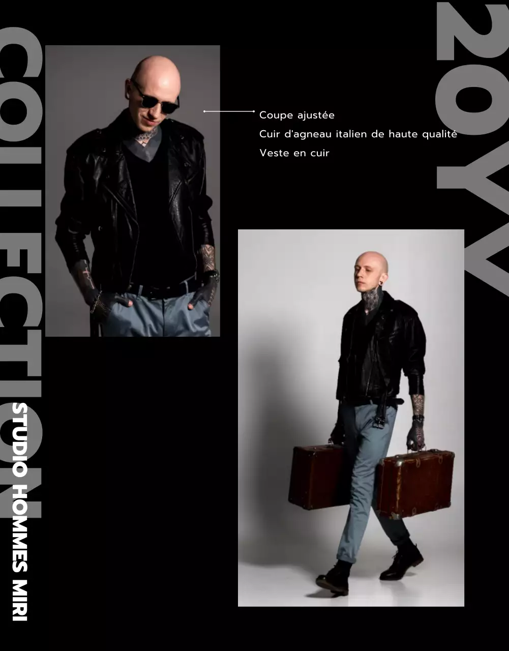 Boutique de vestes en cuir avec image en noir et bleu