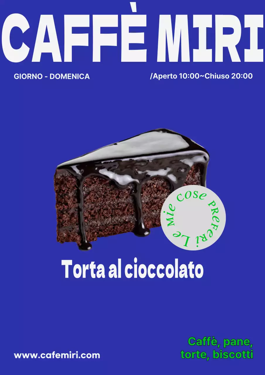 Promuovere una torta al cioccolato di tendenza in blu