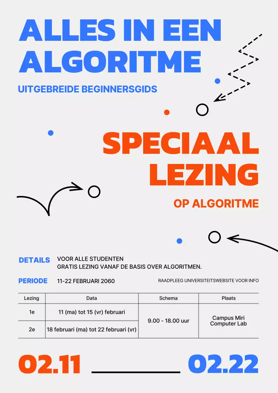 Promoot een algoritmencursus met een rood-blauwe titel op een grijze achtergrond