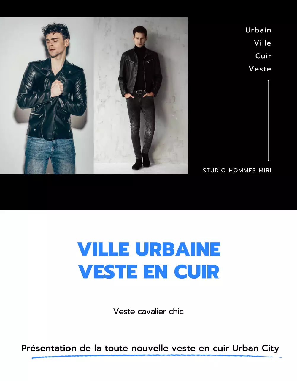 Boutique de vestes en cuir avec image en noir et bleu