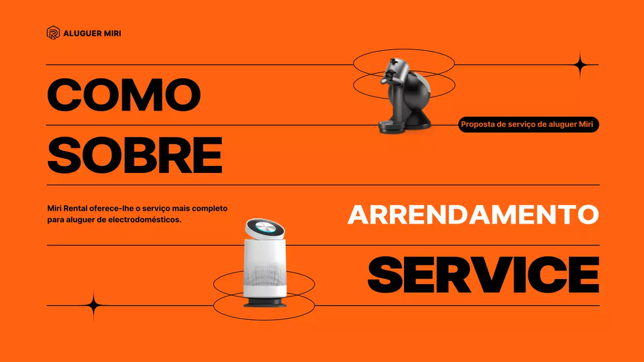 Proposta de serviço de aluguer de electrodomésticos com elementos laranja