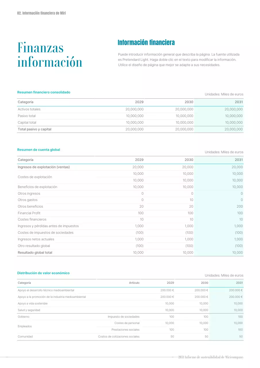 Un sencillo informe de sostenibilidad en azul