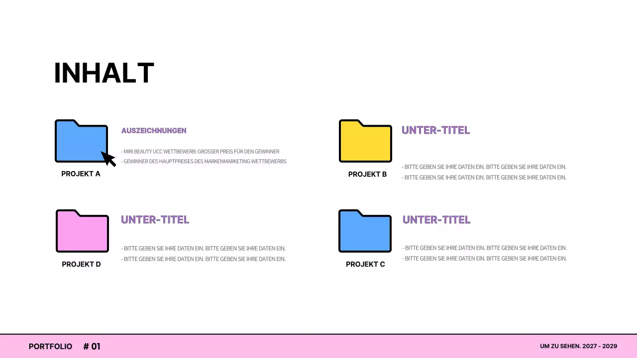 Portfolio mit bunten Konzepten für Computerbildschirme