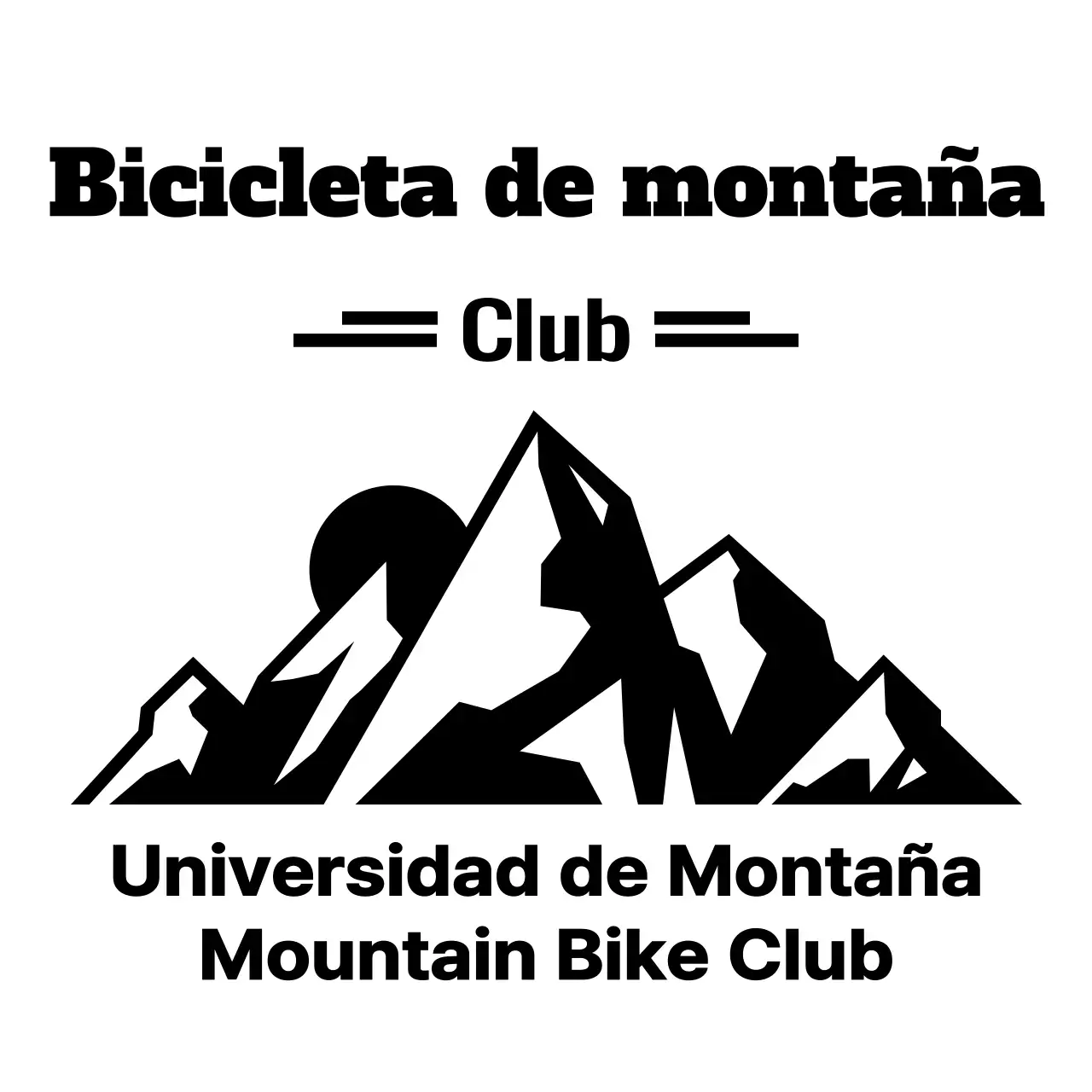 Concepto de club de ciclismo de montaña con simples montañas negras y bicicletas ilustración